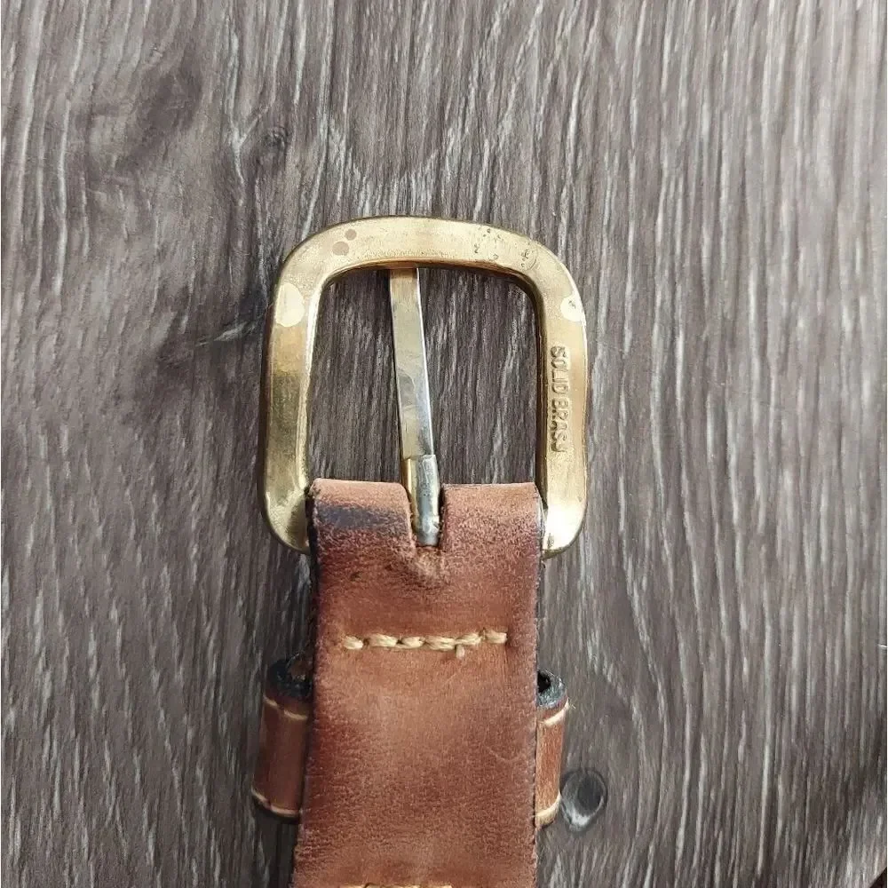 Zeppelin USA Made Leather on Canvas Fishing Hook Belt Solid Brass Buckle 38